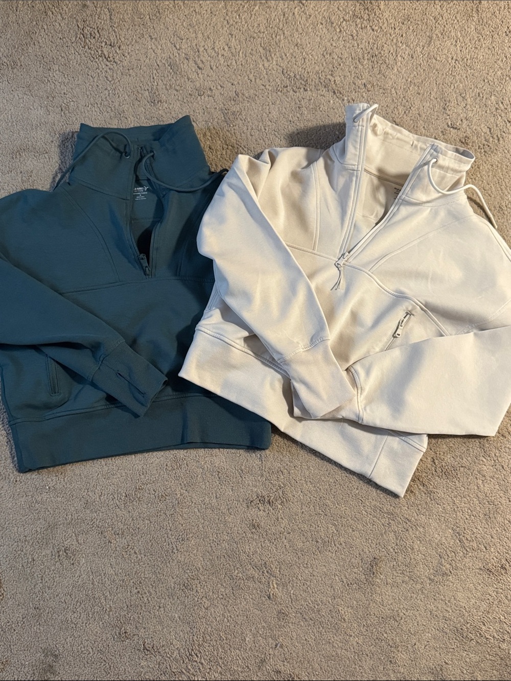 Old Navy Women's Half-Zip Sweatshirts - Teal Green & Cream